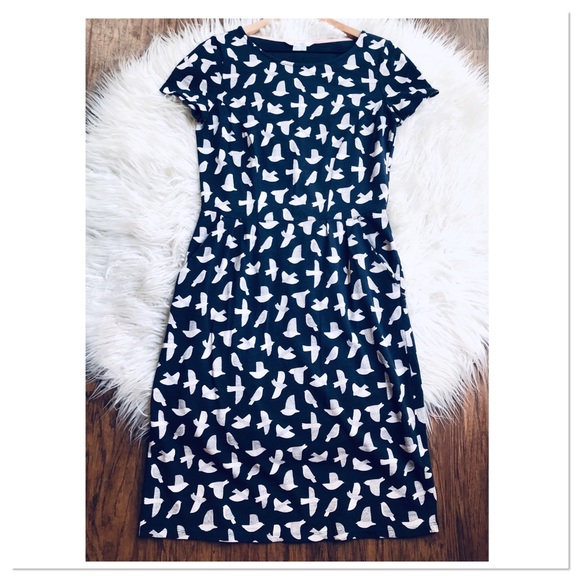 Boden Dresses & Skirts - Boden Phoebe Cotton A-Line Dress Navy Blue & White Bird Print Women’s Size 6